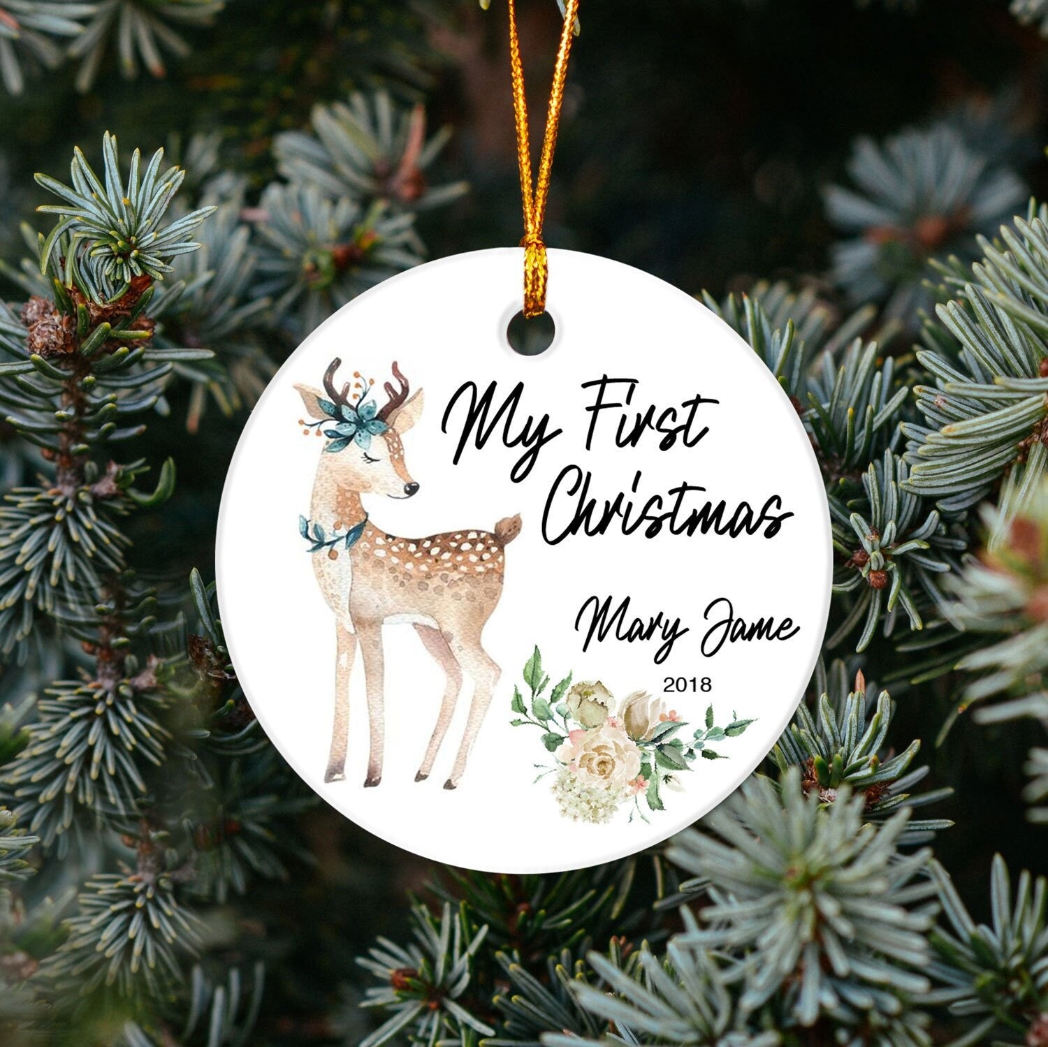 Baby's first christmas deer sales ornament