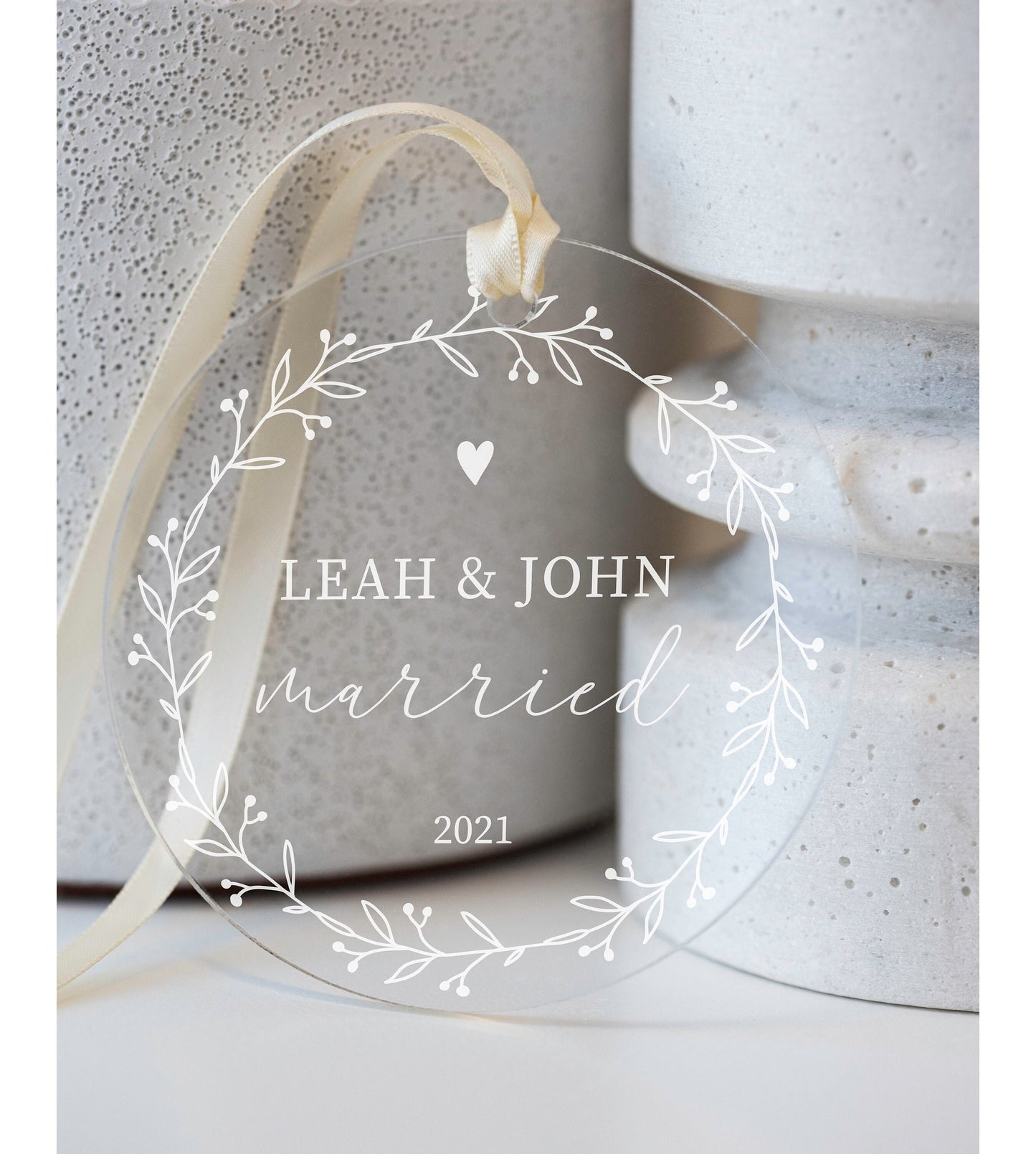 Personalized Married Ornament - Clear Acrylic - Mr & Mrs - Our First Christmas - Gift for the Couple - Wedding Gift - AO12