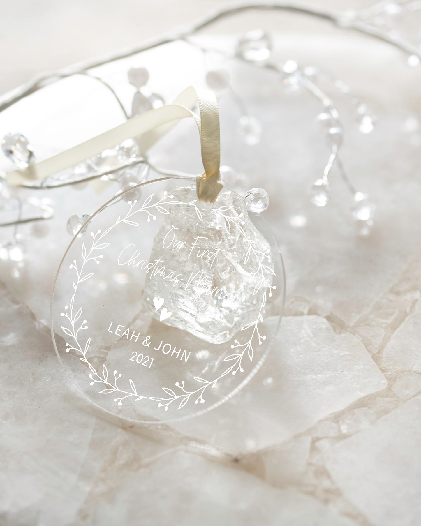 Personalized Married Ornament - Clear Acrylic - Our First Christmas - Gift for the Couple - Wedding Gift - AO03