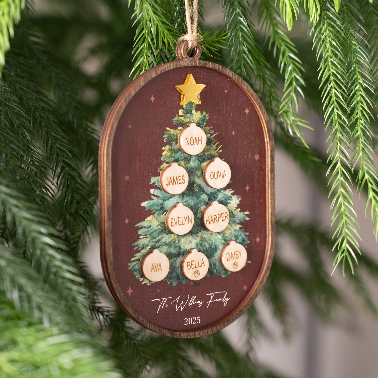 Family Christmas Ornament - 2025 Personalized 3D Ornament With Names - Christmas Tree Ornament