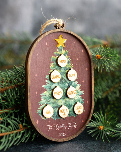 Family Christmas Ornament - 2025 Personalized 3D Ornament With Names - Christmas Tree Ornament