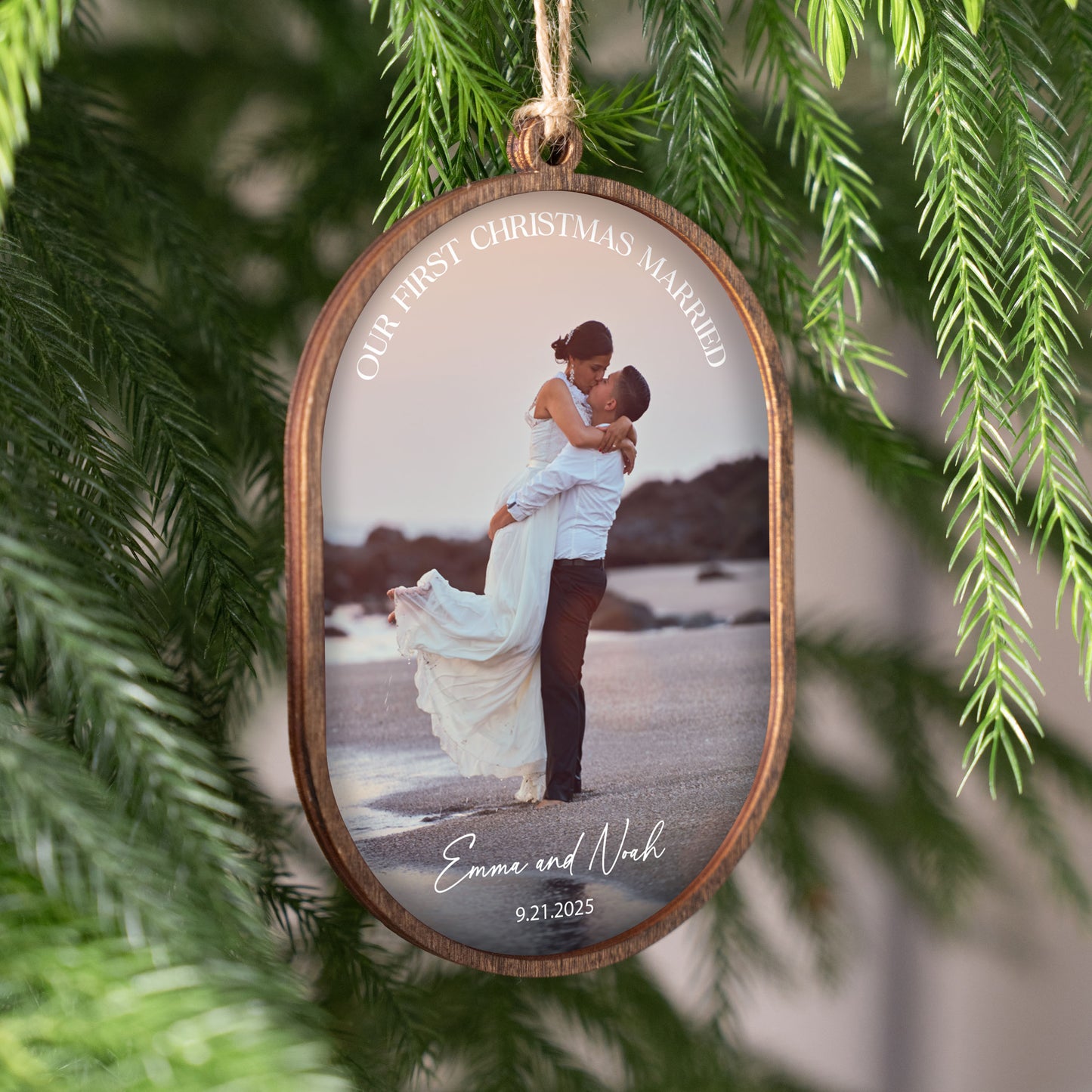 First Christmas Married Ornament With Photo - Personalized Christmas Keepsake