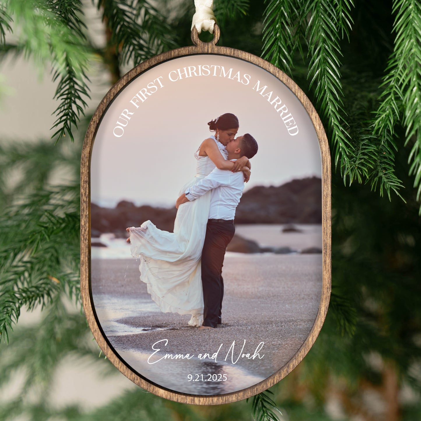 First Christmas Married Ornament With Photo - Personalized Christmas Keepsake