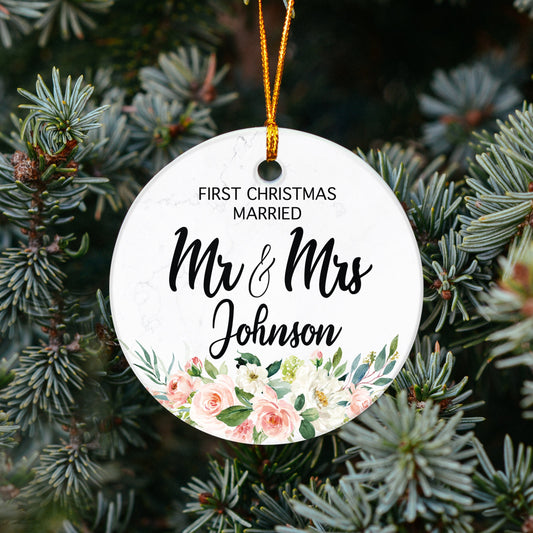 Personalized First Christmas Married Ornament - Gift for the Couple - Wedding Gift - Our First Christmas - Mr and Mrs - OR41