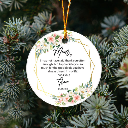 Personalised Mother of Bride Groom Thank you Quote Greenery Ceramic Round Decoration Ornament Wedding Keepsake Personalized Ornament - OR45