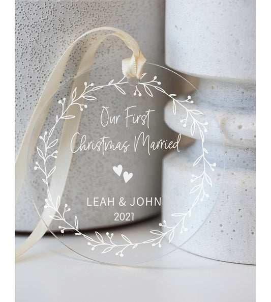 Personalized Married Ornament - Clear Acrylic - Our First Christmas - Gift for the Couple - Wedding Gift - AO03