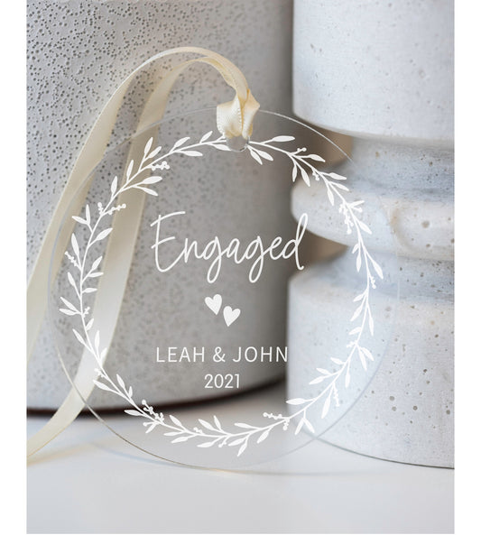 Personalized Engaged Ornament - Clear Acrylic - Our First Christmas - Gift for the Couple - Engagement Gift - AO01