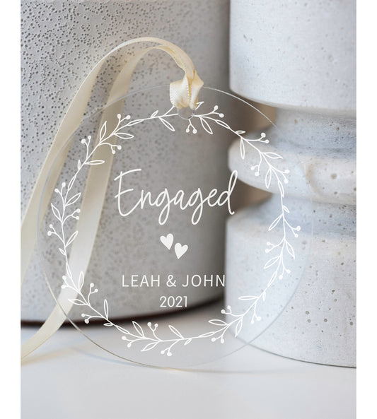 Personalized Engaged Ornament - Clear Acrylic - Our First Christmas - Gift for the Couple - Engagement Gift - AO02