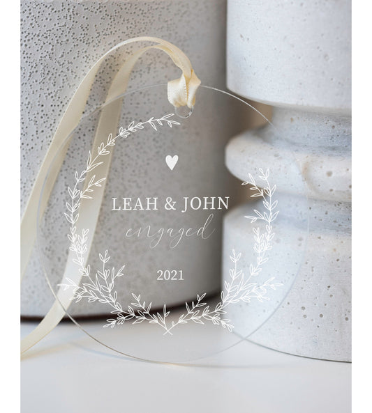 Personalized Engaged Ornament - Clear Acrylic - Our First Christmas - Gift for the Couple - Engagement Gift - AO05