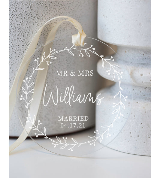 Personalized Married Ornament - Clear Acrylic - Mr & Mrs - Our First Christmas - Gift for the Couple - Wedding Gift - AO07