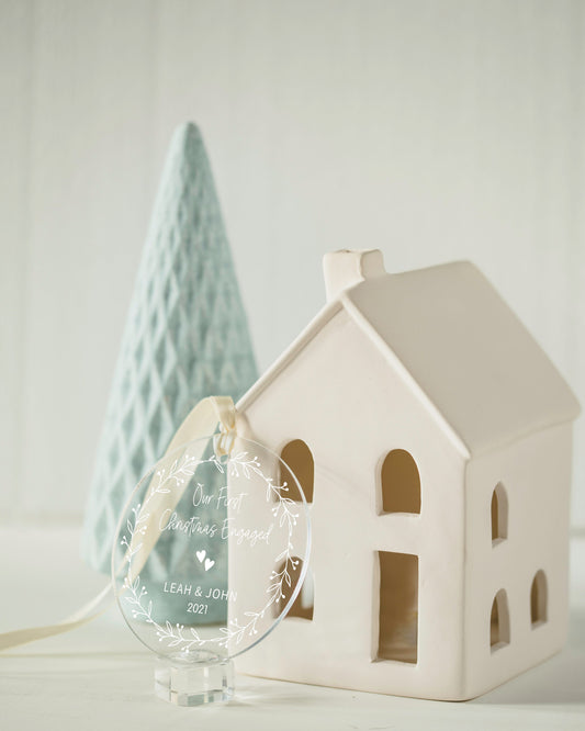 Personalized Engaged Ornament - Clear Acrylic - Our First Christmas - Gift for the Couple - Engagement Gift - AO08