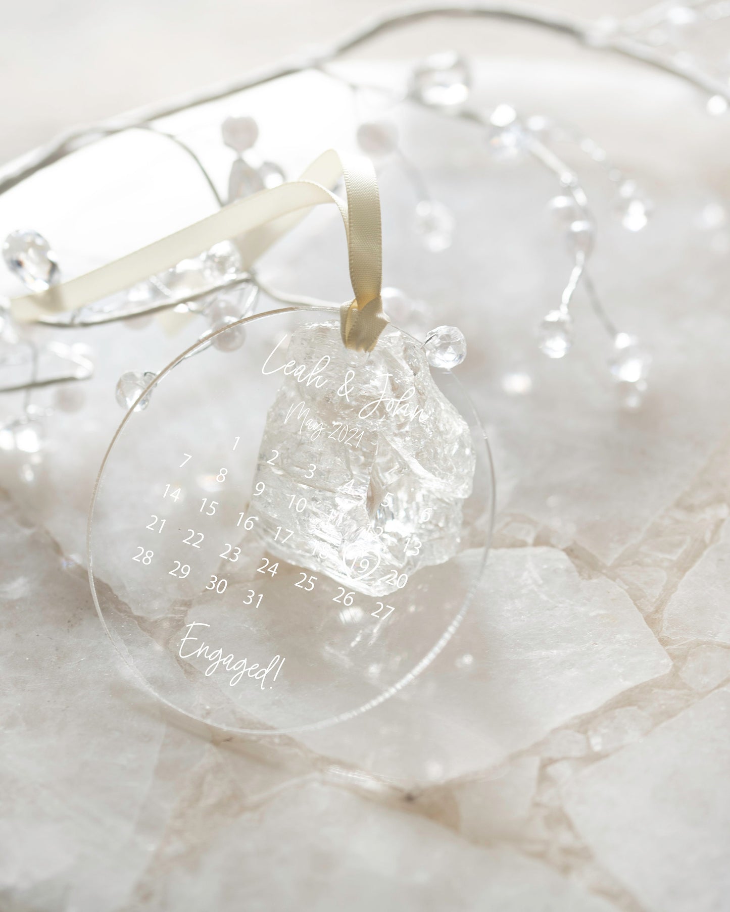 Personalized Engaged Ornament - Clear Acrylic - Our First Christmas - Gift for the Couple - Engagement Gift - AO09